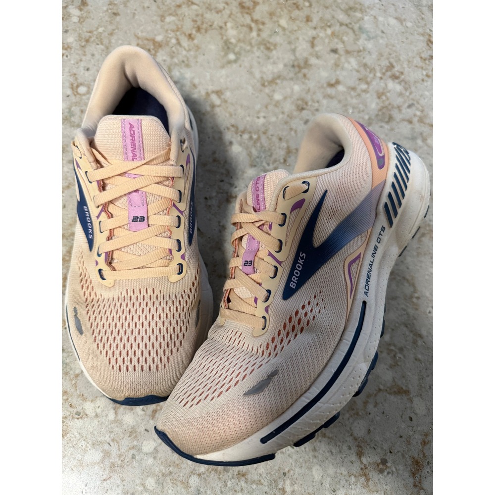 Brooks Adrenaline GTS 23 Peach Navy Orchid Running Shoes 1203811B795 Womens 8